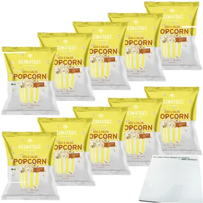 Produktbild von Heimatgut Popcorn Süß-Salzig VPE (10x90g Beutel) + usy Block