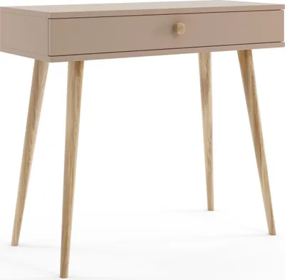 Produktbild von Bettso Schminktisch Konsolentisch mit Schublade auf hohen Holzbeinen für Schlafzimmer, Jugendzimmer 90 x 80 cm IKON Beige
