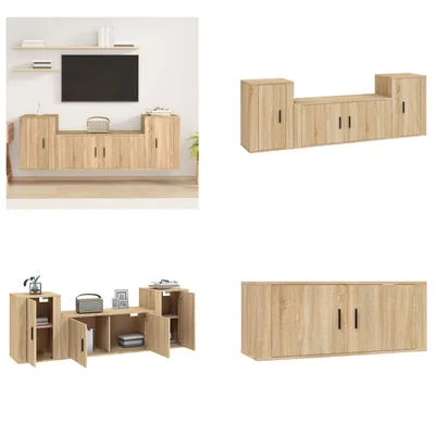 Produktbild von vidaXL 3 tlg. TV Schrank Set Sonoma Eiche Holzwerkstoff - TV-Schrank-Set - TV-Schrank-Sets - Wohnwand - Schrankwand