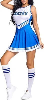 A woman wearing a cheerleader costume.
