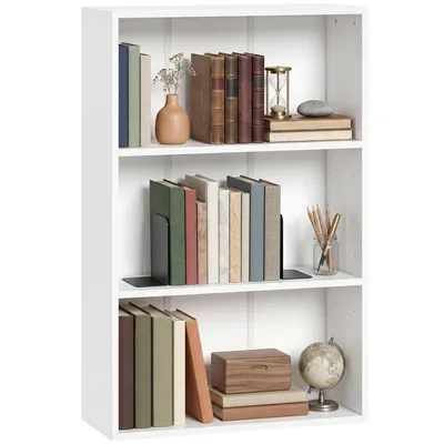Produktbild von Bücherregal mit 3 Ebenen, verstellbare mittlere Ablage, 60 × 24 × 93 cm, 10 kg Gesamtbelastung, aus Spanplatte, für Wohnzimmer, Büro und Arbeitszimmer