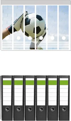 Produktbild von Wallario 6 Stück breite Ordner inkl. Klebeetiketten mit Motive Fußball - Torwart im Tor vor blauem Himmel -  Set mit Rückenschildern / Ordnerrücken Stickern