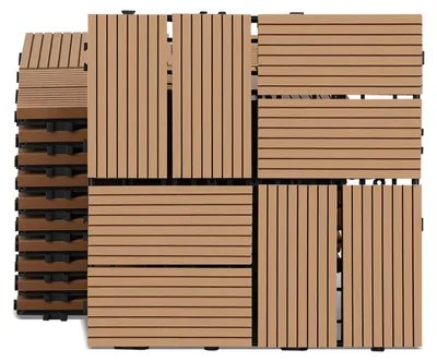 Produktbild von ISOISL WPC Terrassenfliesen 30x30 cm Teakfarben 66 Stück 6 m² Klickfliesen Garten Balkon