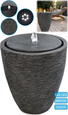 Produktbild von Gartenbrunnen mit LED Beleuchtung Springbrunnen Wasserspiel Zimmerbrunnen für Innen und Außen Grau