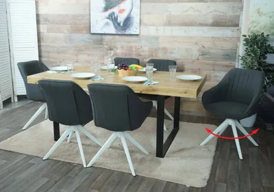 Obrázek produktu pro sada 6 jídelních židlí HWC-K27, kuchyňská židle s područkami, otočná látka/textil  tmavě šedá