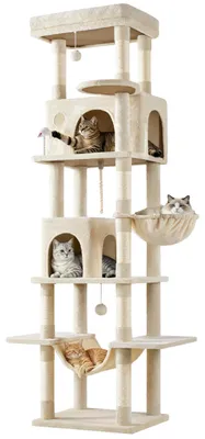 Immagine prodotto di Yaheetech, albero per gatti grande XXL, altezza 210 cm, con 9 pali per graffiare, colore beige