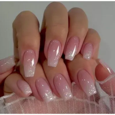 Produktbild von Kurz Ballerina Rosa Ombre Weiß Glitzer Shimmer Fake Nails mit Nagelkleber