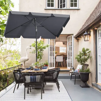 Produktbild von Sekey Sonnenschirm Balkon Rechteckig 200×125 cm Balkonschirm mit Tragetasche Neigungswinkel & Höhe verstellbar Sonnenschutz UPF 50+, Grau