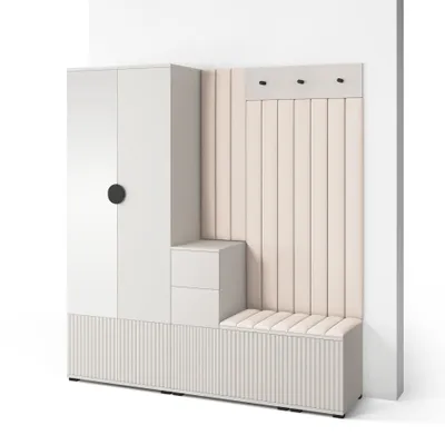 Produktbild von Garderoben-Set Ritmo version 7 – gefräste Kleiderschrank mit Polsterplatten, Schuhschrank, für Flur und Eingangsbereich (Cashmere, Trinity 01)
