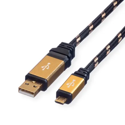 Obrázok produktu pre ROLINE 11.88.8826, 1,8 m, USB A, Micro-USB B, USB 2.0, Samec/samec, Čierna, Zlato