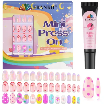 Produktbild von Kinder Falsche Nägel 78 Stück Bunte Polka Dots Kurz mit Nagelkleber