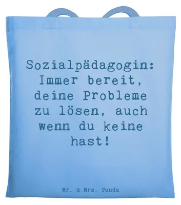 Produktbild von Mr. & Mrs. Panda Uni Tasche Spruch Sozialpädagogin Helferherz - Sky Blue - Geschenk, Vertrauen, personalisierte Geschenke, Berufsalltag, Beruf, Berufsleben, Laptoptasche