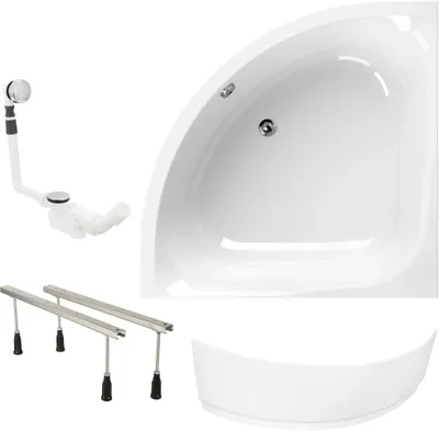 Produktbild von Calmwaters® Eckbadewanne Komplettset 120x120 cm Modern Small 2, EU, 4in1 Acryl-Wanne mit Schürze, Wannenfüßen & Ablaufgarnitur, Duowanne für 2, Set Badewanne komplett, 120 x 120, Weiß