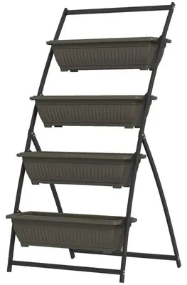 Immagine prodotto di Scaffale per piante con 4 contenitori - Scala per fiori | Colore: Marrone scuro, Nero | Dimensioni: 79x76x162 cm
