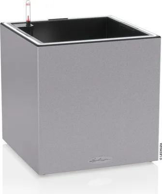 Produktbild von LECHUZA-Pflanzgefäß CANTO Stone 40 LED Low Steingrau | mit Bewässerung und Pflanzeinsatz mit LED-Lichtband | Naturstein-Optik |40 x 40 x 40 cm | 13690