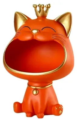 Produktbild von Katze Statue, Glückskatze Storage Sculpture, Startseite Wohnzimmer für den Eingang Lachende Katze Schlüssel Aufbewahrungsbox, Deko Kleinigkeiten Storage Box (Orange)