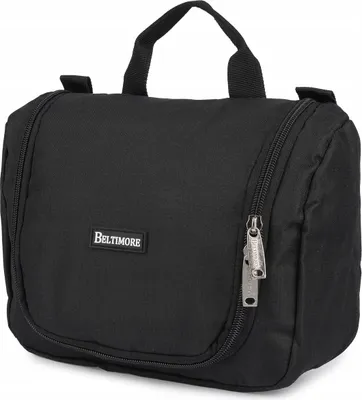 Image de BELTIMORE : Sac de toilette de voyage spacieux, pliable, avec miroir et crochet, couleur noire