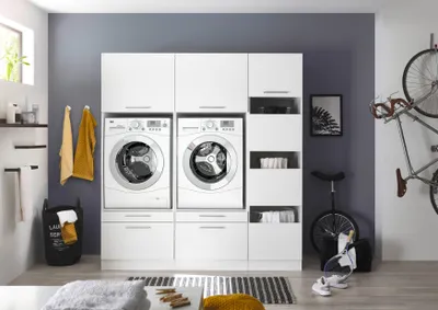 Produktbild von Waschmaschinenschrank Trockner Schrank Wäscheschrank 185 cm Weiß Clara Respekta