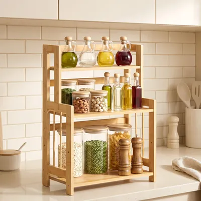 Produktbild von SONGMICS Gewürzregal mit 3 Ebenen, Küchenregal, für Arbeitsplatte, Küche, beige