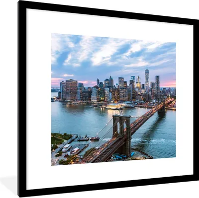 Produktbild von MuchoWow® Gerahmtes Poster New York - Skyline - Brücke 40x40 cm - Poster mit Schwarzem Bilderrahmen Wandposter Rahmen Foto Bilder - Poster - Plakat im Rahmen