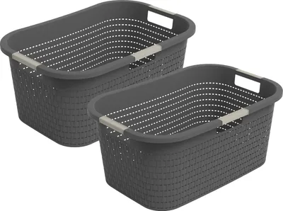Produktbild von Rotho 2er-Set Wäschekorb 40L Country - Wäschesammler groß - Wäsche Korb 59 x 39 x 25,2 cm - Wäschebox aus Kunststoff - Aufbewahrungskorb Behälter