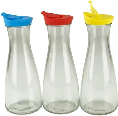 Image de Carafe en verre avec couvercle 1 litre 3 pièces Bleu/Rouge/Jaune
