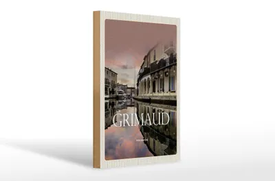 Produktbild von Holzschild Reise 20x30cm Grimaud France Panorama Bild