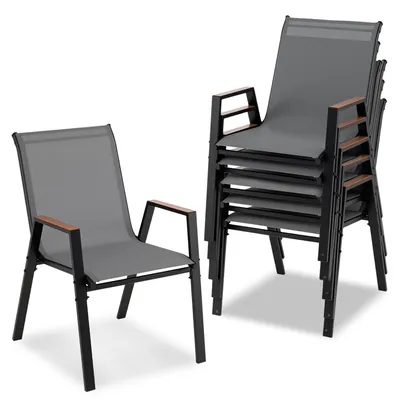 Produktbild von COSTWAY Gartenstühle 6er Set, Terrassenstühle stapelbar mit Armlehnen, Balkonstühle Stapelstühle bis 180 kg belastbar, 56x66x88cm, Grau