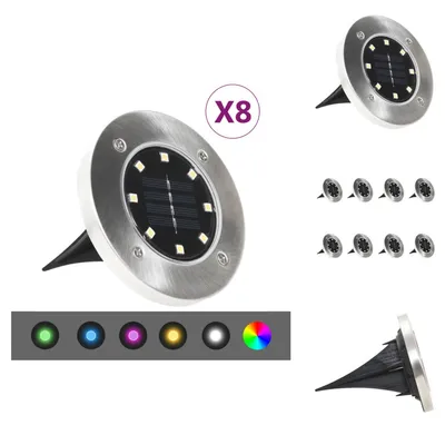 Image de vidaXL Lampes solaires de sol 8 pcs. LED couleur de lumière RGB - éclairage extérieur