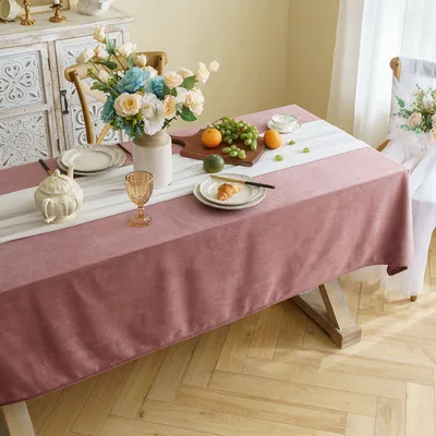 Produktbild von Samt Tischdecke Abwaschbar Tischwäsche Wasserdicht Rechteckig Tischtuch für Esszimmer Garten Party Hochzeit, Rosa, 140x260cm