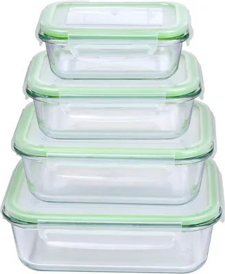 Produktbild von Verschließbare Behälter mit Deckel – Set aus Glasbehältern – Zur Aufbewahrung von Lebensmitteln – Hitzebeständig und gefriergeeignet – 8-teilig, 1520 ml – Grün