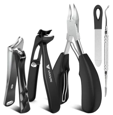 Produktbild von 5-in-1 Nagelknipser Set Edelstahl für dicke Nägel mit schräger Klinge und Nagelheber