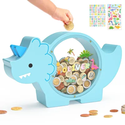 Produktbild von Sparschwein aus Holz für Kinder, niedliches Dinosaurier-Sparschwein, personalisiertes Geschenk für Kindergeburtstage und als Dekoration