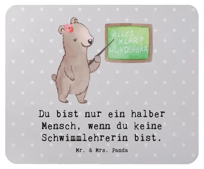Produktbild von Mr. & Mrs. Panda Mouse Pad Schwimmlehrerin Herz - Grau Pastell - Geschenk, Schwimmbad, Lustig, Schwimmschule, Beruf, Mauspad, laptop, pc mousepad, Spruch