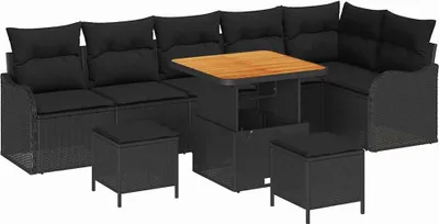 Image de vidaXL Ensemble de canapé de jardin avec coussin avec mémoire 9 pcs noir