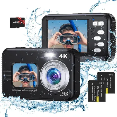 Produktbild von Digitalkamera, 4K 48MP wasserdichte Kompaktkamera, Unterwasserkamera, CCD, Retro Kamera, 16X Digitalzoom, HD-Qualität, Vintage-Filter, mit 64G Karte