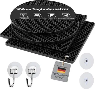 Immagine prodotto di Supporti in silicone per pentole, 4 pezzi – resistenti al calore fino a 230 °C – adatti al contatto con gli alimenti – da posizionare sotto la padella – protezione per padelle – protezione per piani a induzione – Stop – protezione per padelle –  | Design durevole