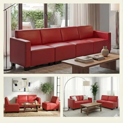 Produktbild von Modular 4-Sitzer Sofa Couch Lyon, Kunstleder  rot