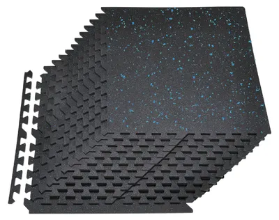Image de VEVOR - Tapis de sol emboîtables 24 pièces, 610 x 610 x 14 mm, tapis en mousse EVA haute densité, tapis de fitness, de gymnastique et de sport emboîtables, tapis d'entraînement (noir) à pois bleus