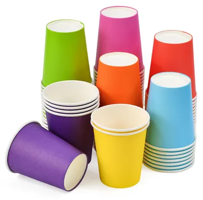70 bunte Papierbecher 250 ml Regenbogen 7 Farben Einwegbecher