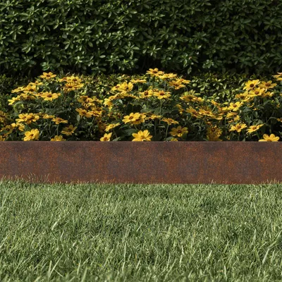 Produktbild von YZNAHRE Rasenkante Metall 10M Beeteinfassung Beetumrandung Verzinkt mit Gezackte Kanten Metall Mähkante Palisade Gartenzaun Höhe 15cm, Rost
