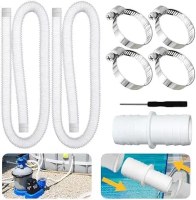 Produktbild von Poolschlauch 32mm für Poolpumpen,2 Stück Schlauch pool 150cm mit 4 Stück Sicherungsclip Und 1 Stück schlauchverbinder, Schwimmbadschlauch 32mm,Für Filterpumpe und Schwimmbad