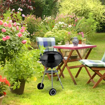 Produktbild von Tragbarer Kugelgrill mit Ascheauffangbehälter und Rädern