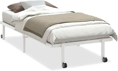 Imagen del producto de Estructura de cama 90x200 cm, plegable, de metal, sin colchón. Cama de invitados blanca de acero con ruedas. Cama plegable que ahorra espacio, ideal para espacios pequeños