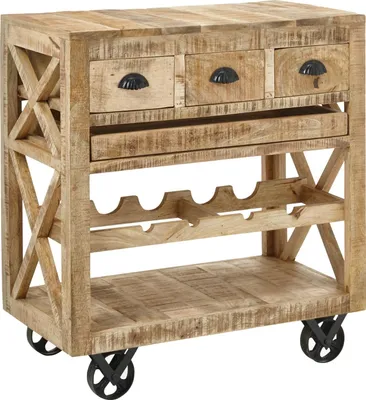 Produktbild von Barwagen - Vintage Mangoholz - Schwarz - Metall - 86 x 46 cm - rollbar