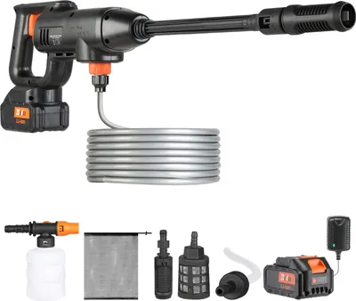 Image de SucceBuy Nettoyeur haute pression à batterie - 580 PSI 1,1 GPM Nettoyeur portable, appareil manuel avec batterie 4,0 Ah et chargeur, buse 6 en 1, idéal pour la maison, les sols, le nettoyage de voitures et l'arrosage