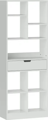 Produktbild von Bücherregal Standregal mit 9 Regalen, 1 Schublade, Aufbewahrungsregal mit Anti-Kippsicherung, Büroregal für Wohnzimmer, Büro, 60 x 26 x 158 cm, Weiß