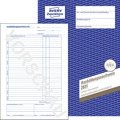 Produktbild von Avery Zweckform 2831, Ausbildungsnachweis, in Heftform, A4, 28 Blatt