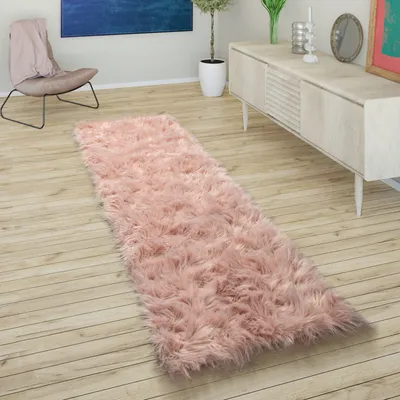 Immagine prodotto di Tappeto in Pelliccia sintetica Cuscino seduta a forma di cuore rotondo Varie forme, rosa Dimensioni 80x150 cm