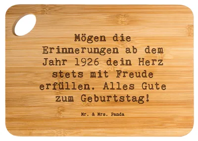 Produktbild von Mr. & Mrs. Panda holzschneidebrett Spruch 1926 Geburtstag - Transparent - Geschenk, Alter, herzlicher Gruß, Erinnerungen, jausenbrett, schneidbrett, Brett, Happy Birthday